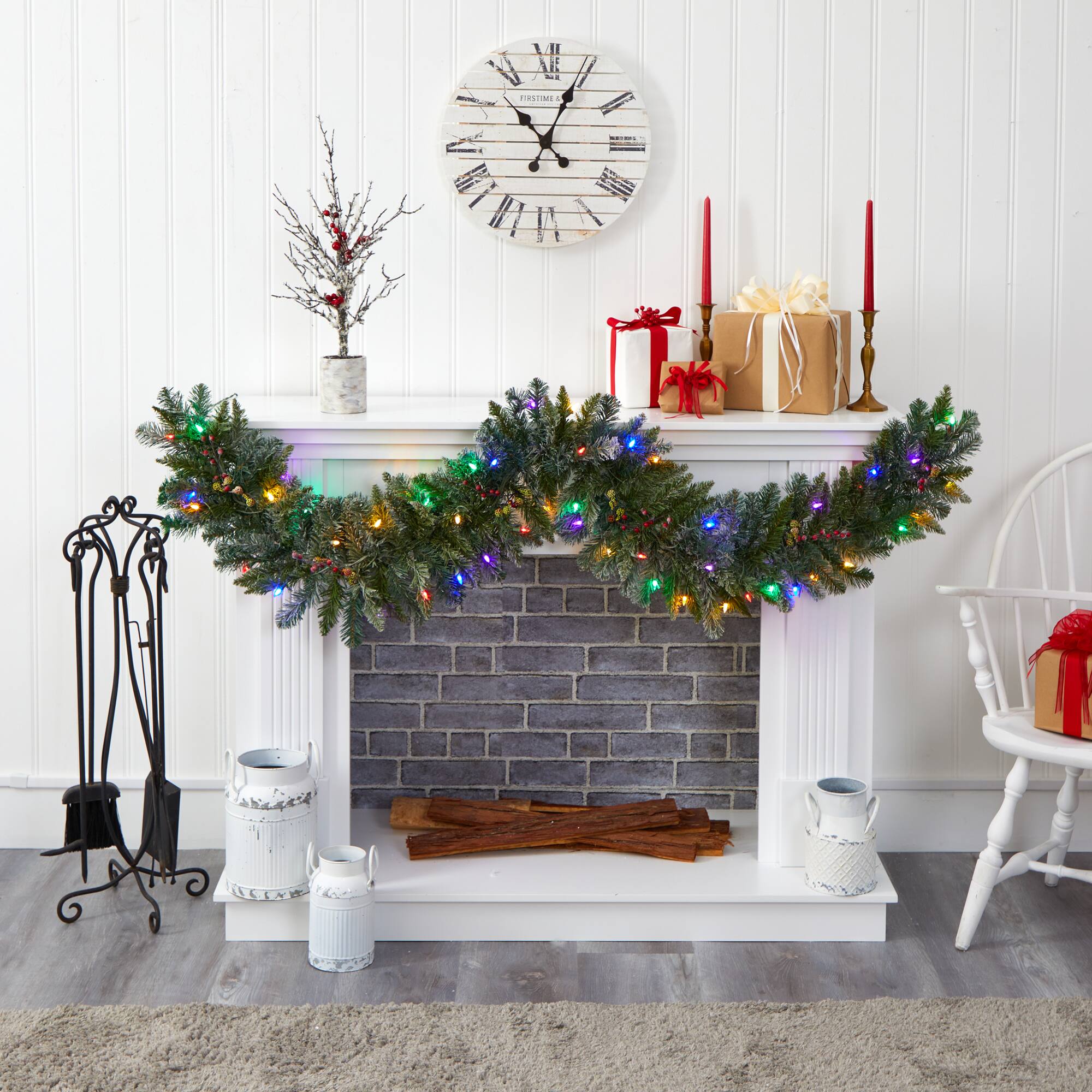 6ft. LED Flocked Pine Christmas Garland